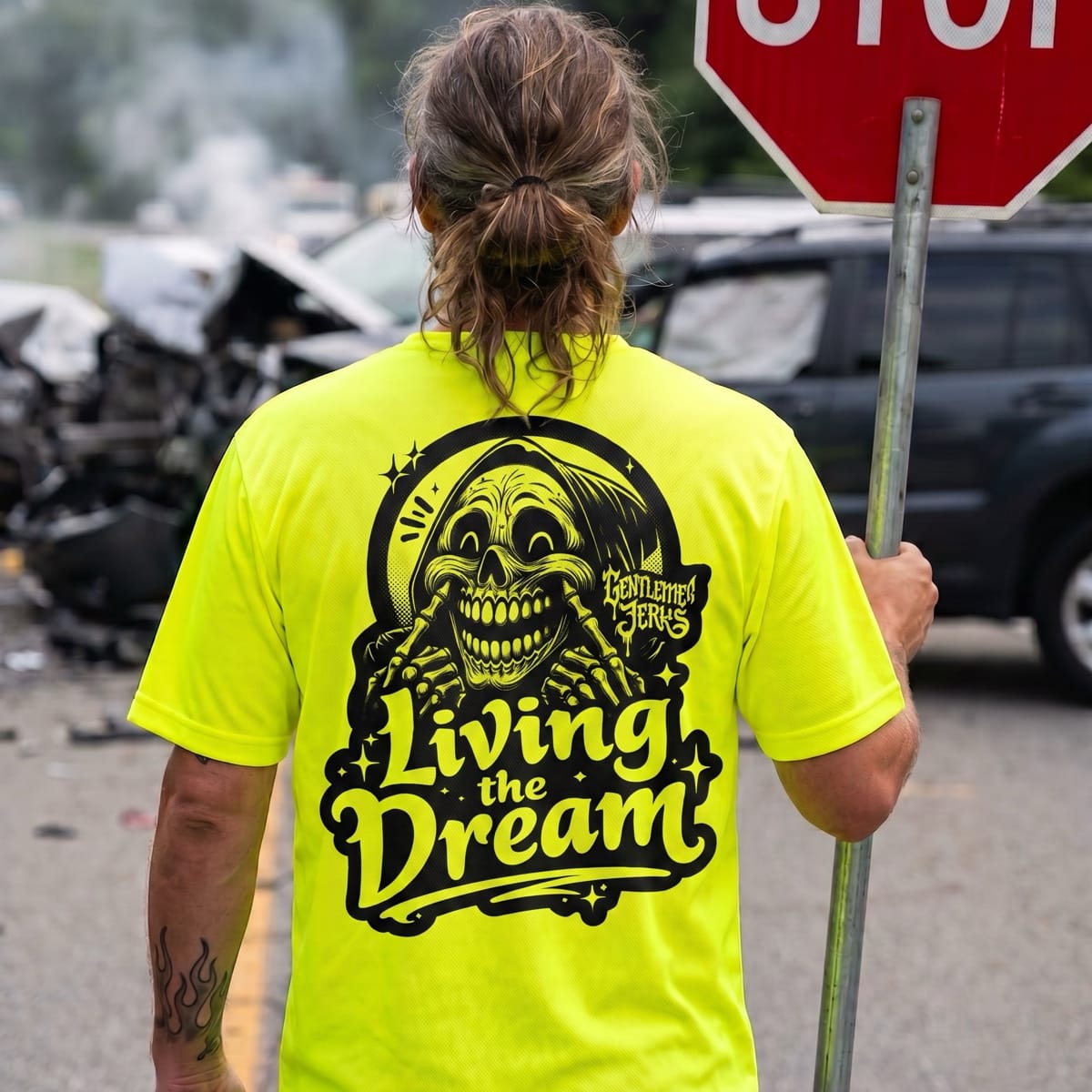 Living The Dream • Hi-Vis Yellow Work Tee